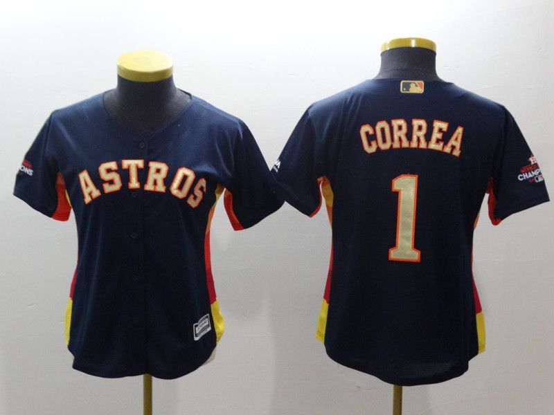 Women Houston Astros #1 Correa Blue Champion Edition MLB Jerseys